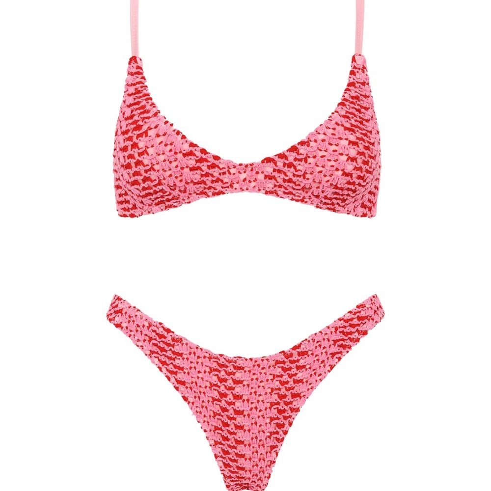TRIANGL MAIA - ALINA PINK CROCHET SCOOP BIKINI SET XS